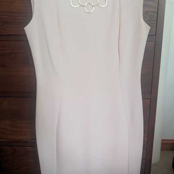 Calvin Klein Blush Pink Sleeveless Sheath Dress with Gold Chain Detail Size 6 - Picture 3 of 5